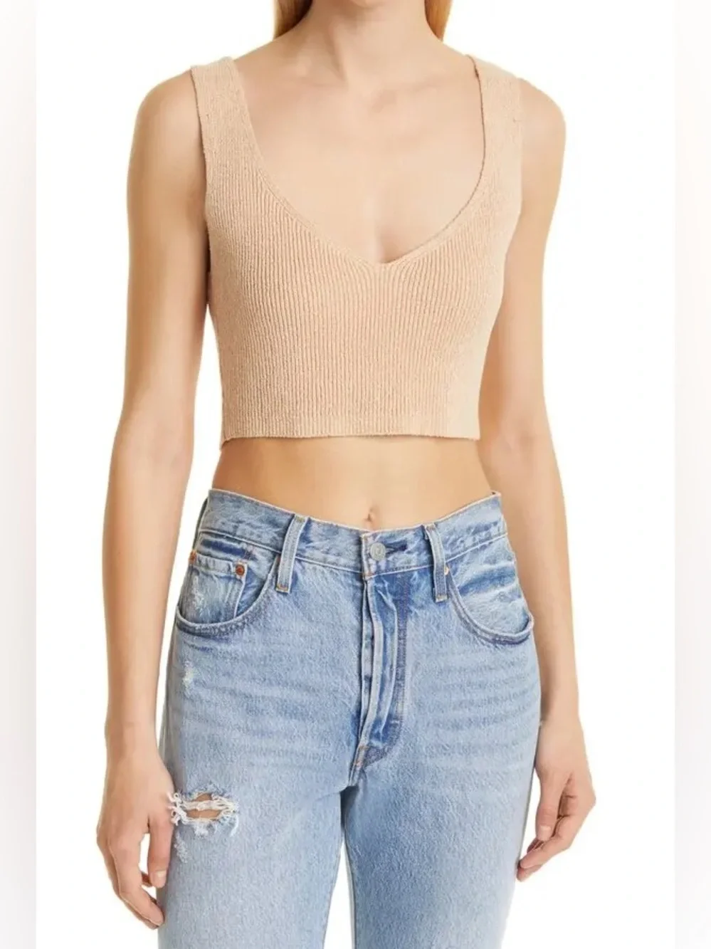 A L C Greyson Ribbed Cropped Tank Top - Nude - Picture 1 of 7